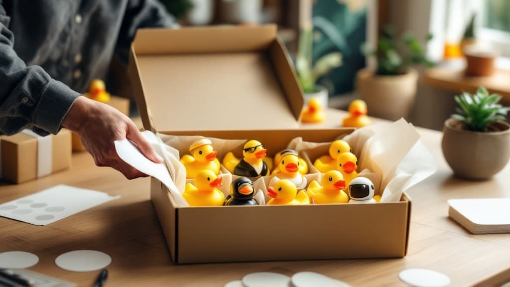 Colorful themed rubber ducks arranged in curated collections