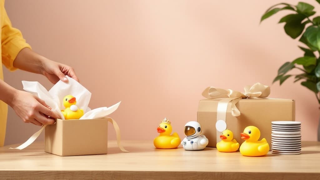 Gift bundles of themed rubber ducks with gift wrapping options